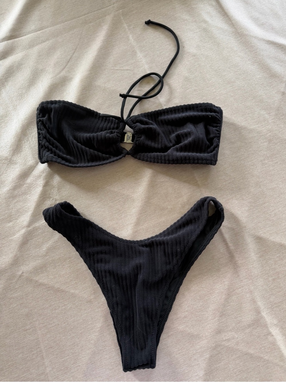TJ Swim Black Ribbed Bandeau Bikini Set small